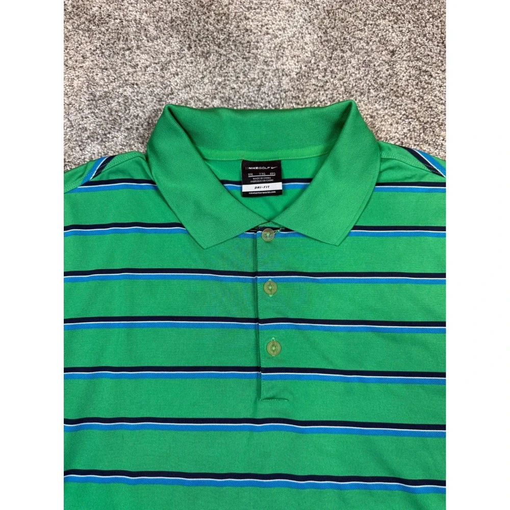 Nike Golf Dri-FIT Polo Shirt Mens XXL Green Striped Short Sleeve Performance Tee